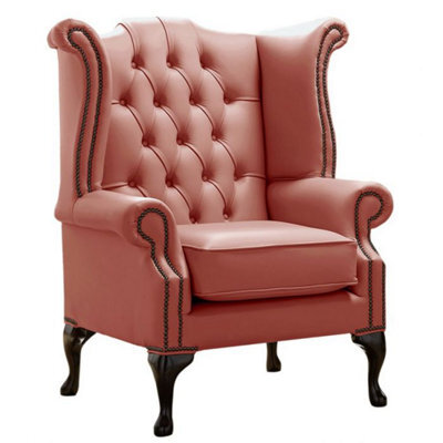 Chesterfield High Back Wing Chair Shelly Wood Burner Leather Bespoke In Queen Anne Style - image 1