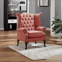 Chesterfield High Back Wing Chair Shelly Wood Burner Leather Bespoke In Queen Anne Style - thumbnail 3
