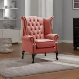 Chesterfield High Back Wing Chair Shelly Wood Burner Leather Bespoke In Queen Anne Style - thumbnail 2