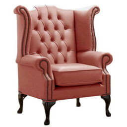 Chesterfield High Back Wing Chair Shelly Wood Burner Leather Bespoke In Queen Anne Style - thumbnail 1