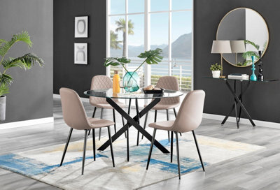 Furniturebox Uk Novara Black Leg 120Cm Round Glass Dining Table & 4 Cappuccino Corona Black Leg Chairs - image 1