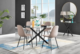 Furniturebox Uk Novara Black Leg 120Cm Round Glass Dining Table & 4 Cappuccino Corona Black Leg Chairs - thumbnail 1