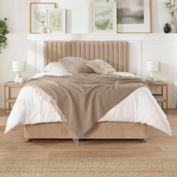 Aspire Grant Divan And Hybrid Memory Pocket Mattress, Linen Fabric, Strutted Headboard, No Drawers, Sand, Small Double