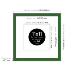 "11X11"" Green Picture Frame - 11X11"" Square Frame With 9X9"" Mount For 11X11""/9X9"" Pictures Art Deco Style Room Decor, 1 Pack" - thumbnail 2