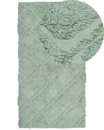 Beliani Green Cotton Area Rug 80 X 150 Cm Hand-Tufted Geometric Low Pile Shaggy Design - thumbnail 3