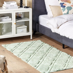 Beliani Green Cotton Area Rug 80 X 150 Cm Hand-Tufted Geometric Low Pile Shaggy Design - thumbnail 2