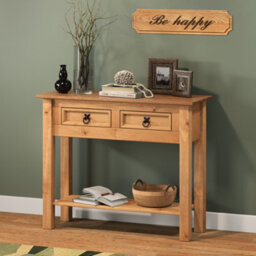Mercers Furniture Corona 2 Drawer Console Table 1 Shelf Hallway Stand Side Unit Solid Wood Pine Wooden With Mexican Styling - thumbnail 1