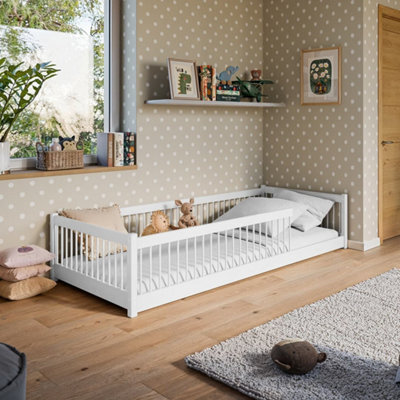Arte White Wooden Single Bed Pedro Eu 90X200Cm - Safe Low-Profile Montessori Bed With Spindle Sides - image 1