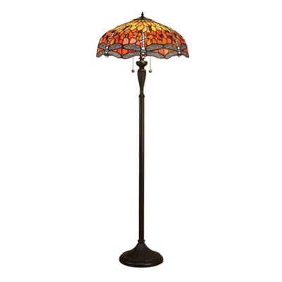 Luminosa Lighting Luminosa Dragonfly 2 Light Floor Lamp Dark Bronze, Red, Tiffany Style Glass, E27 - image 1