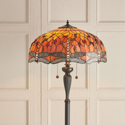 Luminosa Lighting Luminosa Dragonfly 2 Light Floor Lamp Dark Bronze, Red, Tiffany Style Glass, E27 - thumbnail 3