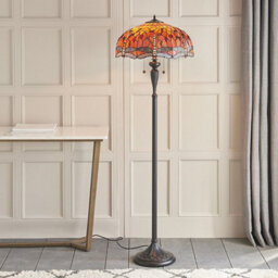 Luminosa Lighting Luminosa Dragonfly 2 Light Floor Lamp Dark Bronze, Red, Tiffany Style Glass, E27 - thumbnail 2