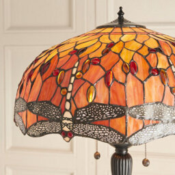 Luminosa Lighting Luminosa Dragonfly 2 Light Floor Lamp Dark Bronze, Red, Tiffany Style Glass, E27 - thumbnail 4