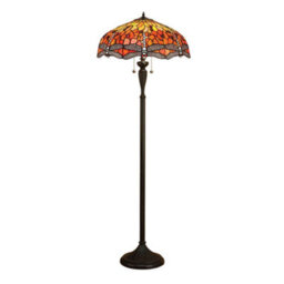 Luminosa Lighting Luminosa Dragonfly 2 Light Floor Lamp Dark Bronze, Red, Tiffany Style Glass, E27