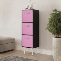 Urbn-Living Black 3-Tier 3-Drawer Cube Shelving Unit With Scandinavian Legs - thumbnail 2
