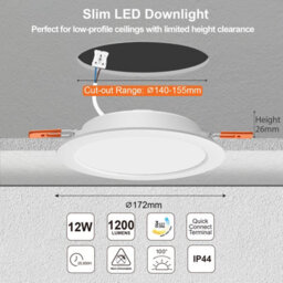 Paul Russells Led Round Panel Ceiling Lights, 12W, 1200 Lumens, Ip44, Cct Switchable (3000K/4000K/6500K) - thumbnail 2