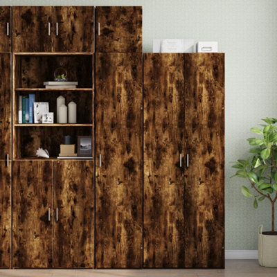 Berkfield Slim Storage Cabinet Smoked Oak 40X42.5X225 Cm Engineered Wood - image 1