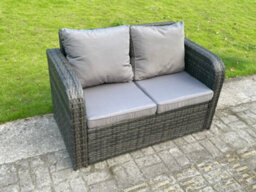Fimous 2 Seater High Back Curved Arm Rattan Love Sofa Patio Outdoor Garden Furniture With Cushion
