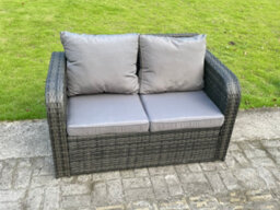 Fimous 2 Seater High Back Curved Arm Rattan Love Sofa Patio Outdoor Garden Furniture With Cushion - thumbnail 2