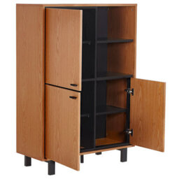 Beliani Home Retro Tall Sideboard Oak Finish With Black Legs, 3 Cabinets And 2 Open Shelves - W96 X D40 X H135 Cm - thumbnail 5