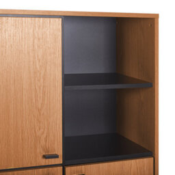 Beliani Home Retro Tall Sideboard Oak Finish With Black Legs, 3 Cabinets And 2 Open Shelves - W96 X D40 X H135 Cm - thumbnail 7
