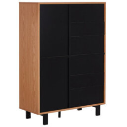 Beliani Home Retro Tall Sideboard Oak Finish With Black Legs, 3 Cabinets And 2 Open Shelves - W96 X D40 X H135 Cm - thumbnail 6