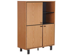 Beliani Home Retro Tall Sideboard Oak Finish With Black Legs, 3 Cabinets And 2 Open Shelves - W96 X D40 X H135 Cm - thumbnail 3