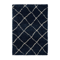 Navy Cream Shaggy Moroccan Geometric Modern Easy To Clean Rug For Living Room, Bedroom And Dining Room-120Cm X 170Cm - thumbnail 5
