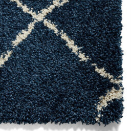 Navy Cream Shaggy Moroccan Geometric Modern Easy To Clean Rug For Living Room, Bedroom And Dining Room-120Cm X 170Cm - thumbnail 3