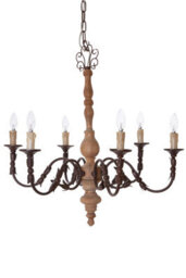 Orsina Antique 6 Arm Chandelier, Wooden Body Decorative Ceiling Light, Distressed Metal Candle Chandelier - thumbnail 1