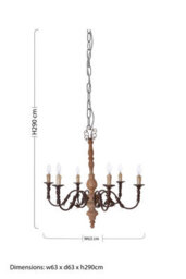 Orsina Antique 6 Arm Chandelier, Wooden Body Decorative Ceiling Light, Distressed Metal Candle Chandelier - thumbnail 5