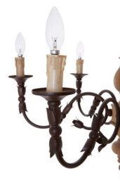 Orsina Antique 6 Arm Chandelier, Wooden Body Decorative Ceiling Light, Distressed Metal Candle Chandelier - thumbnail 4