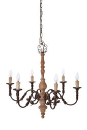 Orsina Antique 6 Arm Chandelier, Wooden Body Decorative Ceiling Light, Distressed Metal Candle Chandelier - thumbnail 2