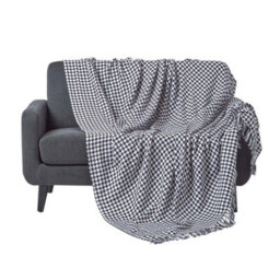 Homescapes Black Houndstooth 100% Cotton Bedspread Throw, 255Cm X 360Cm