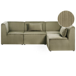 Beliani Lemvig 4 Seater Modular Corner Sofa Left Hand Green Corduroy