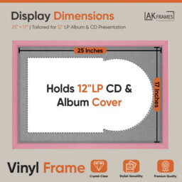 "AK Frames 25X17"" Pink Sleek Vinyl Record Frame With Mid Grey Mount For 12 Inch Lp Cover & Disc - Overlapped Design" - thumbnail 2