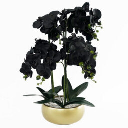 Leaf 60Cm Orchid Artificial Black - Gold Ceramic Planter - thumbnail 1