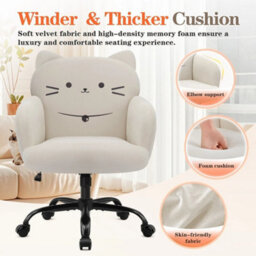 Ergonomic Cute Office Chair, Wide Padded Desk Armchair For Home Study, Makeup Cream - thumbnail 4