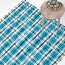 Homescapes Irvine Handwoven Blue Tartan 100% Cotton Rug, 150 X 240 Cm - thumbnail 1