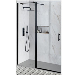 Homestylestore Black Reversible Recessed Hinged Door Shower Enclosure Light Grey Slate Effect Tray 1100 X 700mm