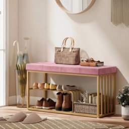 Shoe Storage Bench With Seat Cushion Tufted Shoe Rack Bench Pink - thumbnail 3