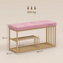 Shoe Storage Bench With Seat Cushion Tufted Shoe Rack Bench Pink - thumbnail 2