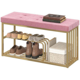 Shoe Storage Bench With Seat Cushion Tufted Shoe Rack Bench Pink - thumbnail 4