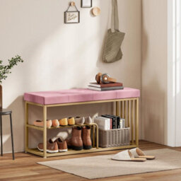 Shoe Storage Bench With Seat Cushion Tufted Shoe Rack Bench Pink - thumbnail 6