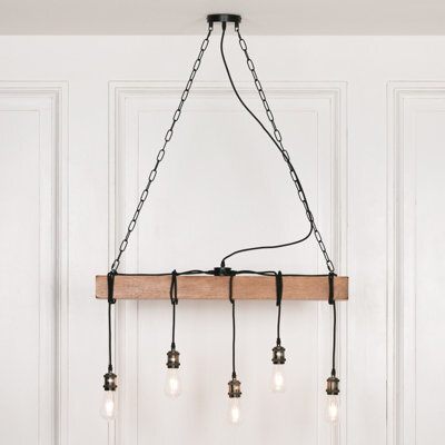5-Light Industrial Style Large Kitchen Island Linear Pendant Wooden Ceiling Light - image 1