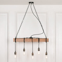 5-Light Industrial Style Large Kitchen Island Linear Pendant Wooden Ceiling Light - thumbnail 1
