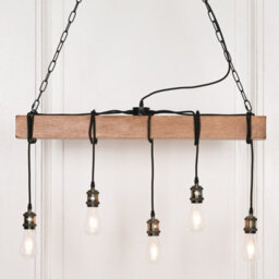 5-Light Industrial Style Large Kitchen Island Linear Pendant Wooden Ceiling Light - thumbnail 2