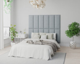 Aspire Easymount Wall Mounted Upholstered Panels, Modular Diy Headboard In Malham Weave Fabric, Sky (Pack Of 8) - thumbnail 1