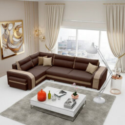 Assan Sectional Sofa With Ottoman Sleeping Function Dl Mechanism 2 Storage Bar Loose Cushions Brown And Beige Left Side - thumbnail 2