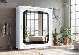 Fhif Camal 180Cm White Sliding Door Wardrobe Modern Bedroom Storage With Full Length Mirror Shelves And Hanging Rails - thumbnail 1