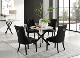 Furniturebox Uk Novara White Marble Black Leg Round Dining Table & 4 Black Belgravia Black Leg Chairs - thumbnail 1